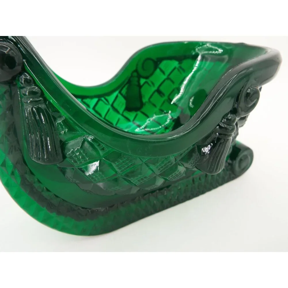 Vintage Green Hard Plastic Christmas Sleigh Candy Dish Pair of 2